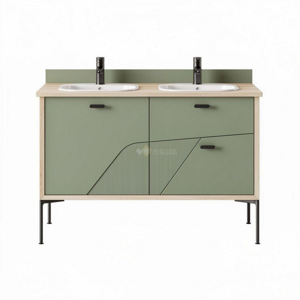 Meuble de salle de bains en bois et métal vert 100 x 45 x 70 cm avec double vasque