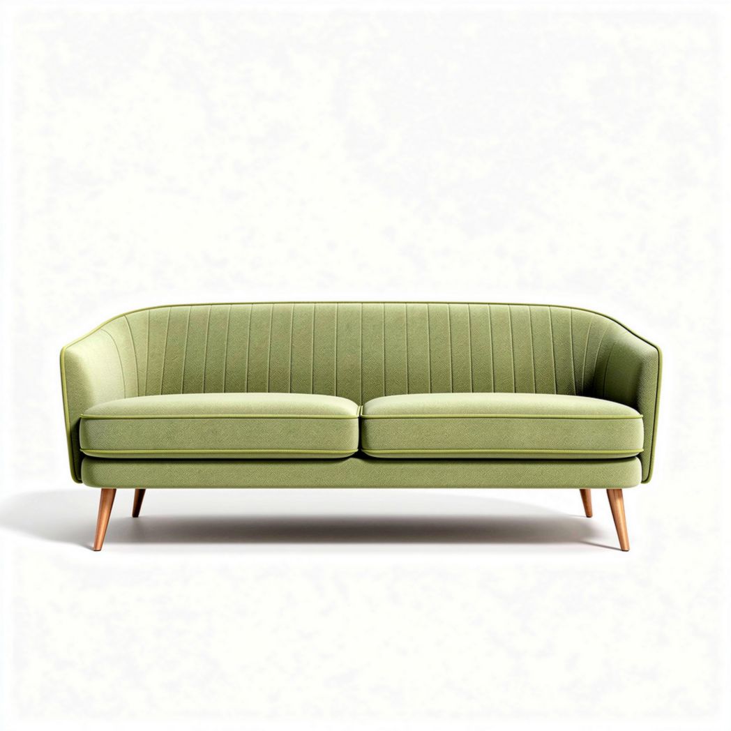 Canapé vert en tissu 150 x 75 x 75 cm avec pieds en bois naturel