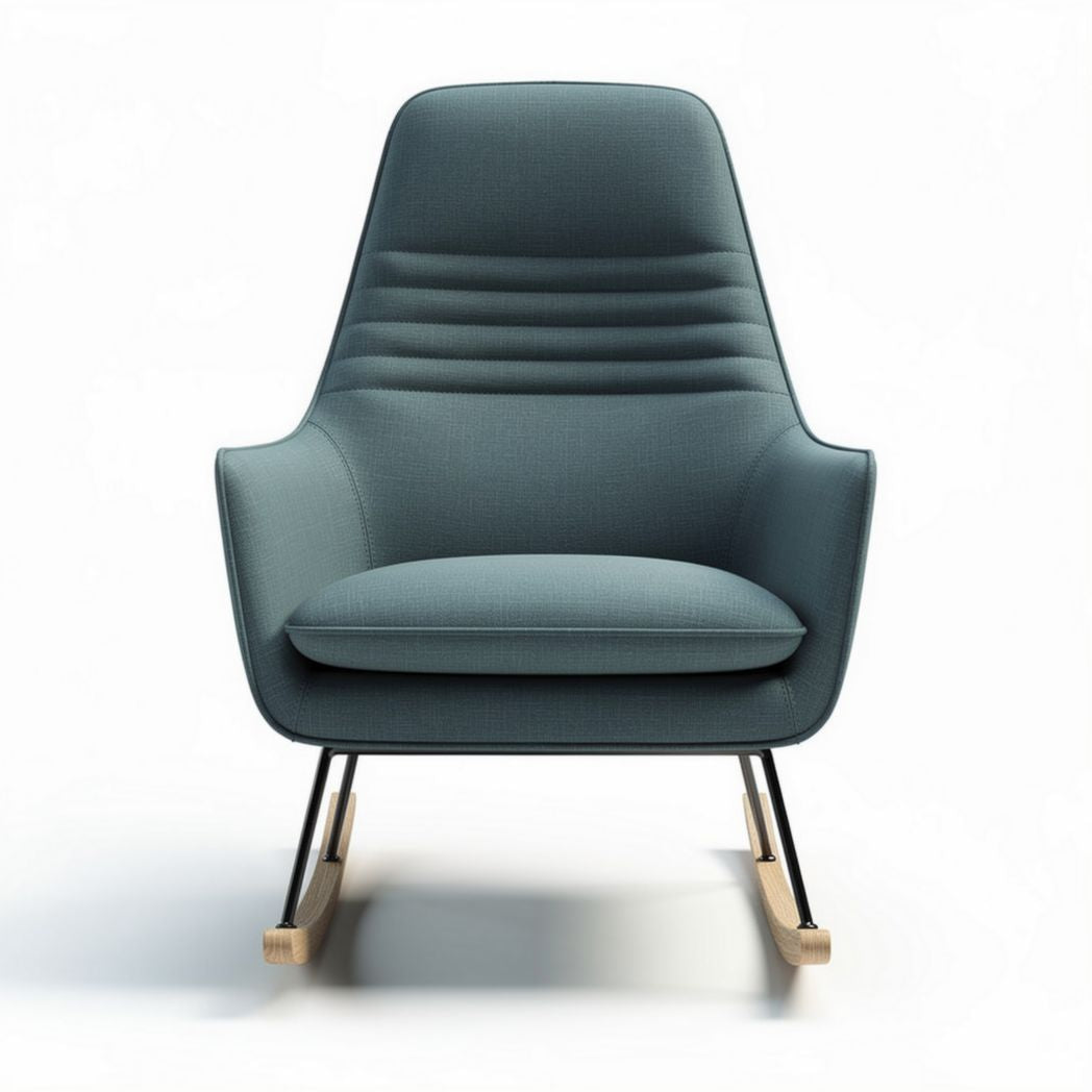 Chaise inclinable en tissu bleu avec structure en bois et métal 70 x 70 x 90cm