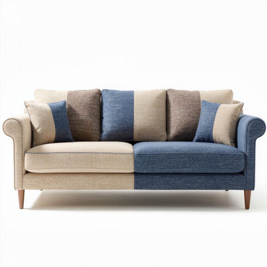 Canapé en tissu multicolore avec coussins assortis dimensions 200 x 90 x 85cm
