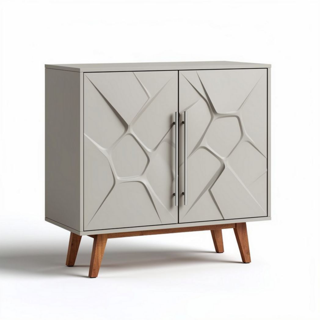 Buffet en bois avec portes en relief gris 60 x 30 x 80cm pour rangement moderne