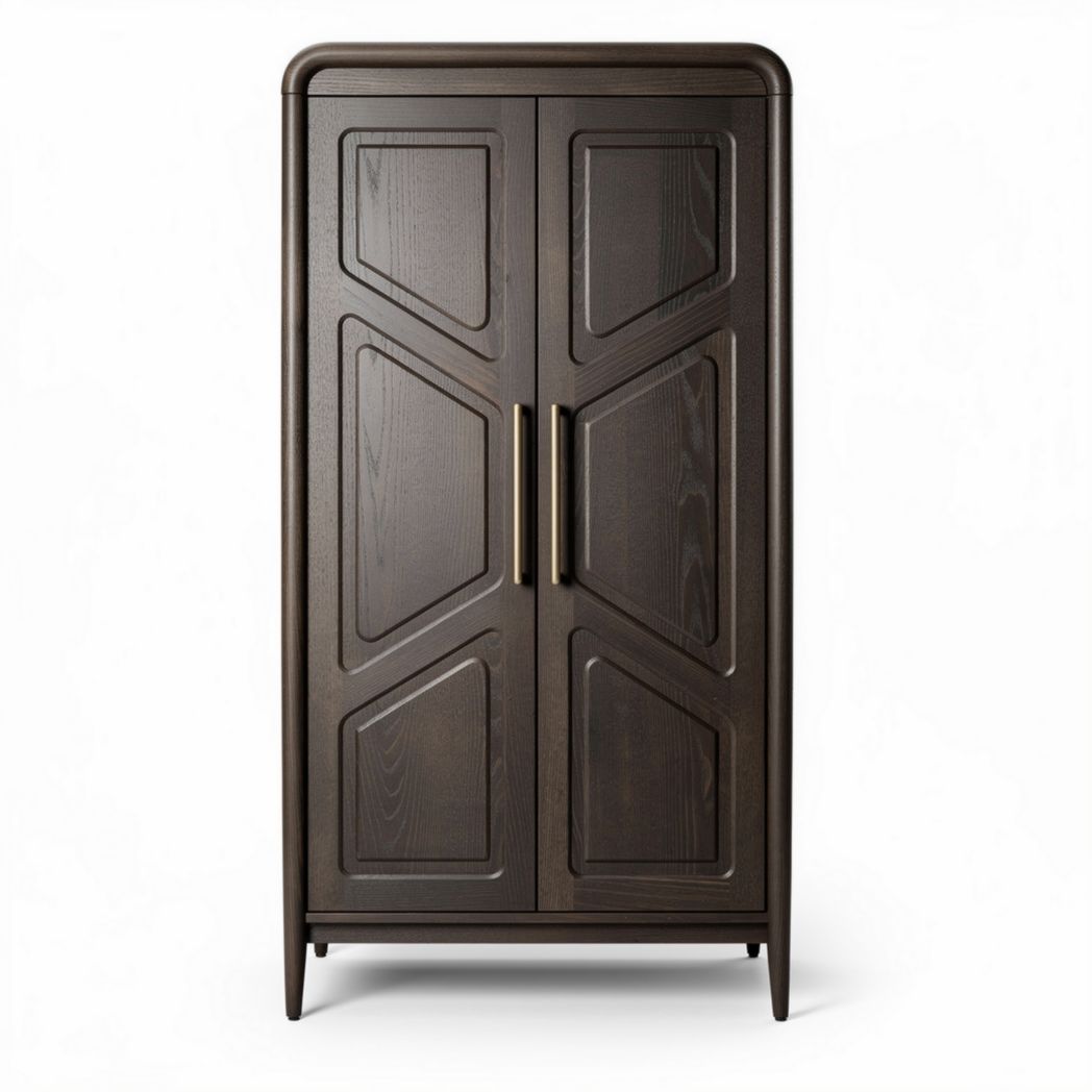 Armoire en bois foncé avec portes à motifs 180 x 90 x 45cm