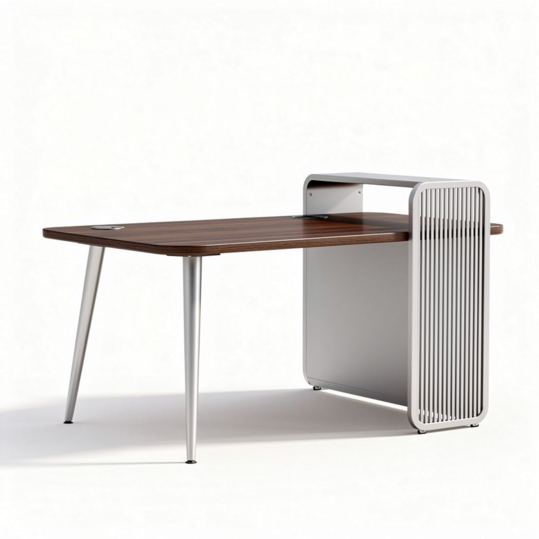 Bureau en bois de noyer avec compartiment de rangement en métal 150 x 75 x 75cm