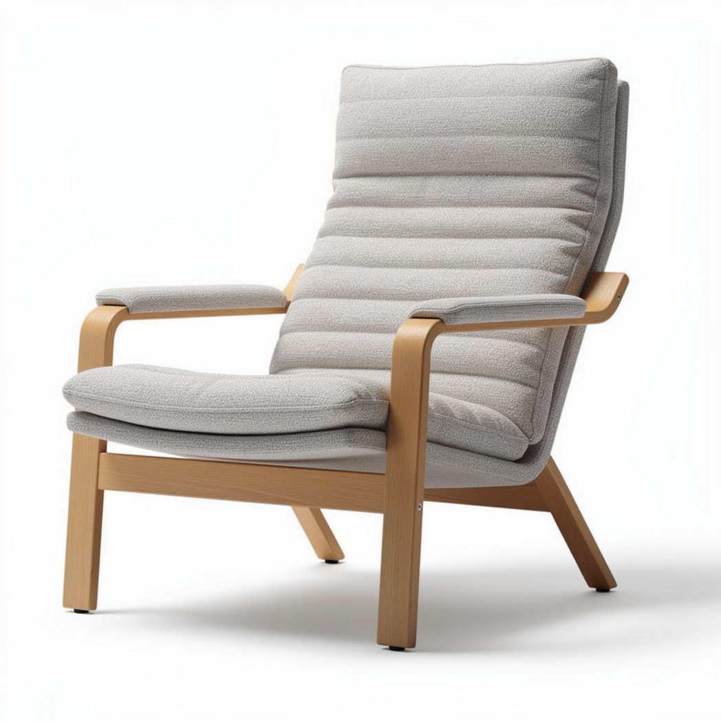 Fauteuil en bois avec rembourrage en tissu gris dimensions 80 x 70 x 95cm