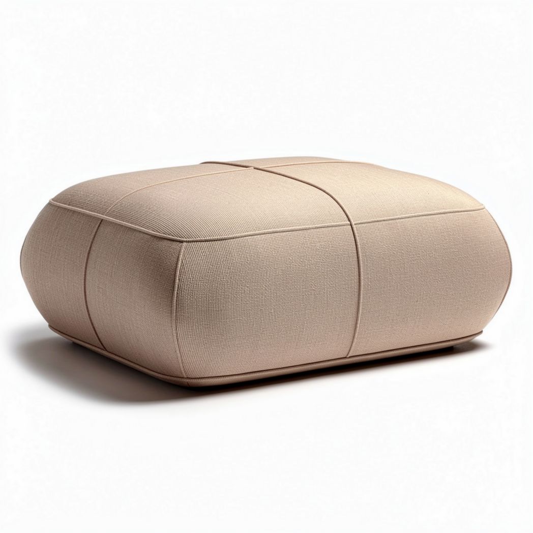 Pouf en tissu beige dimensions 80 x 60 x 30 cm pour salon ou chambre